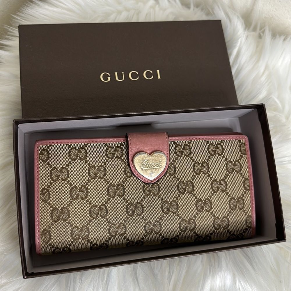 Gucci GG Canvas Pink Leather Heart Bifold Long Wallet with Box - Picture 15 of 15